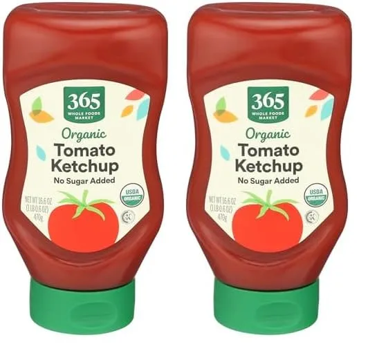 365 by Whole Foods Market Organic No Sugar Added Ketchup, 16.6 OZ (Pack of 2)