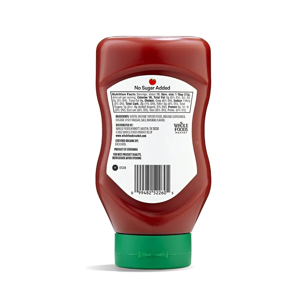365 by Whole Foods Market Organic No Sugar Added Ketchup, 16.6 OZ (Pack of 2)