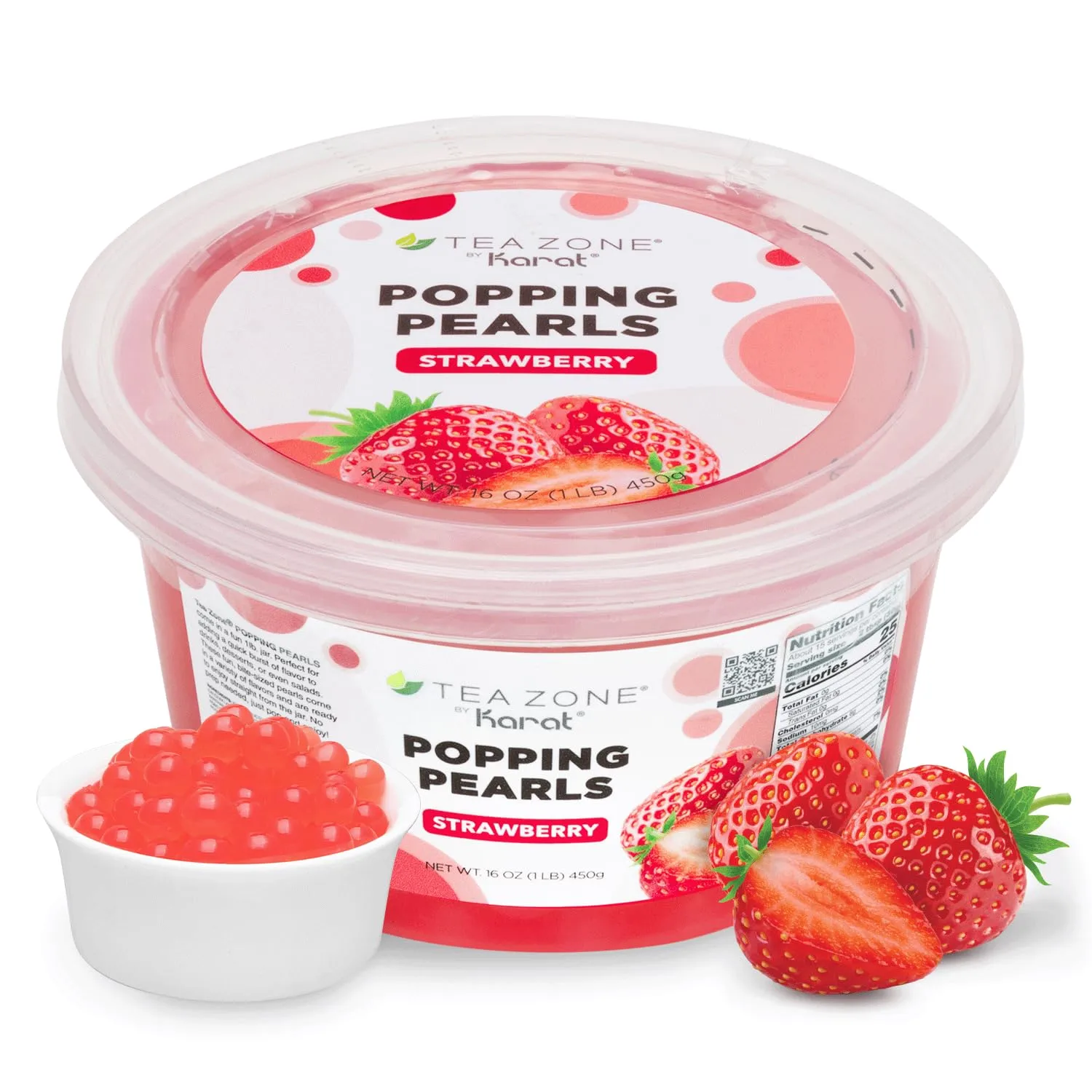 Tea Zone 1lb Strawberry Popping Pearls, Bursting Pearls for Teas, Shakes,Smoothies, Dessert Toppings, B2053 (1.0lb)