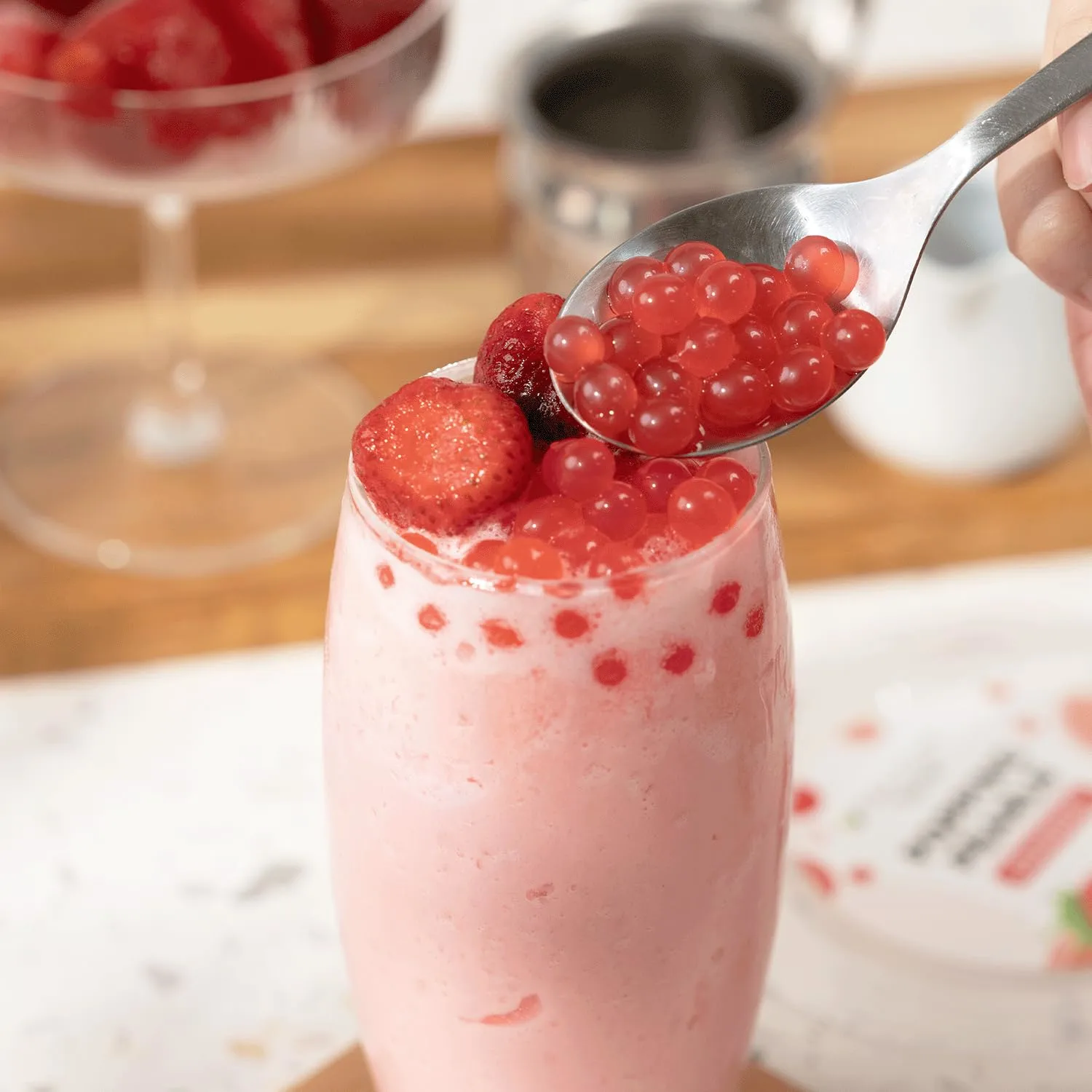 Tea Zone 1lb Strawberry Popping Pearls, Bursting Pearls for Teas, Shakes,Smoothies, Dessert Toppings, B2053 (1.0lb)