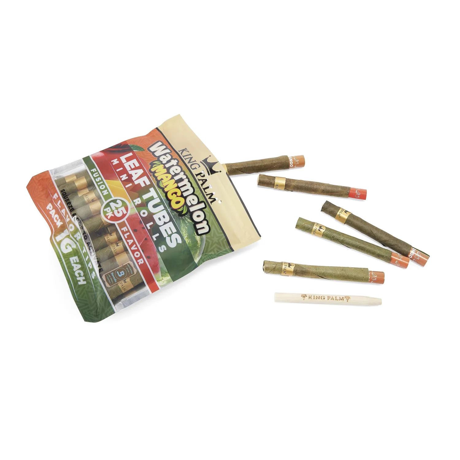 King Palm Mini Prerolled Cones - All Natural Preroll Palm Leaf Cone - Corn Husk Filter Tip - Organic Per Rolled Palm Leaf Wraps - 25 Cones per Pack - (Watermelon Mango, 1 Pack, 25 Cones)