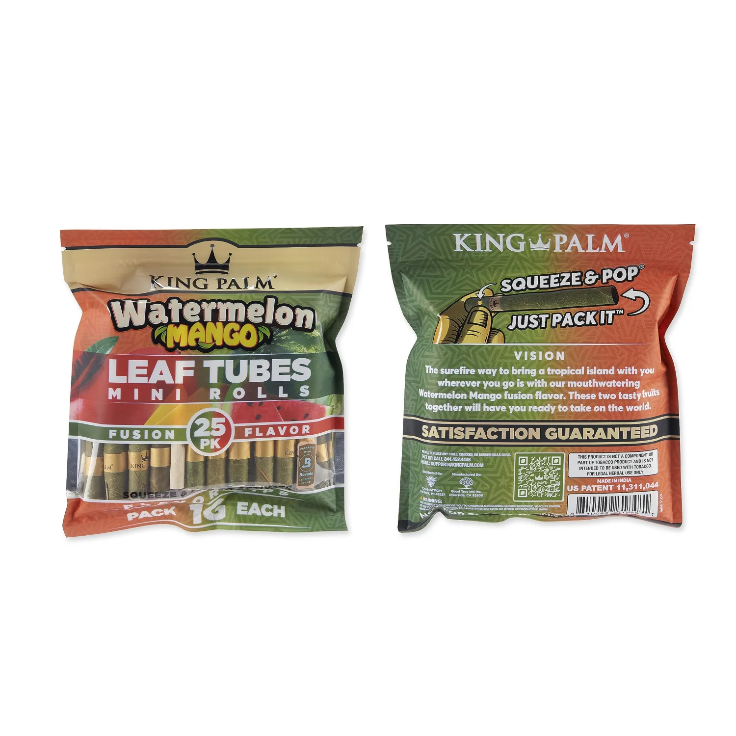 King Palm Mini Prerolled Cones - All Natural Preroll Palm Leaf Cone - Corn Husk Filter Tip - Organic Per Rolled Palm Leaf Wraps - 25 Cones per Pack - (Watermelon Mango, 1 Pack, 25 Cones)