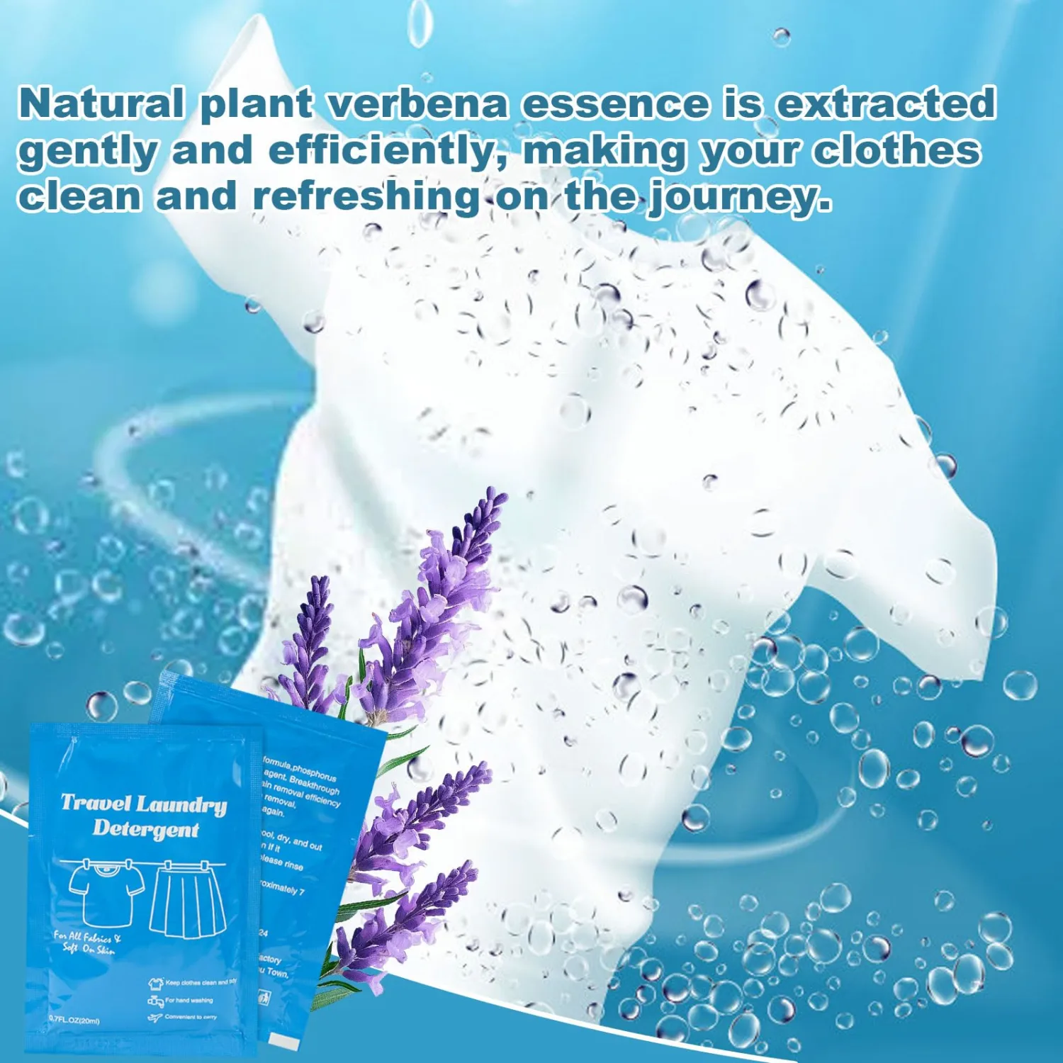 Travel Size Liquid Laundry Detergent 0.7floz/20ml per Bag, Travel Laundry Detergent for Hand Washing,Laundry Soap Travel Size Suitable for All Fabrics in the sink in Hotel,Air Bnb (20)