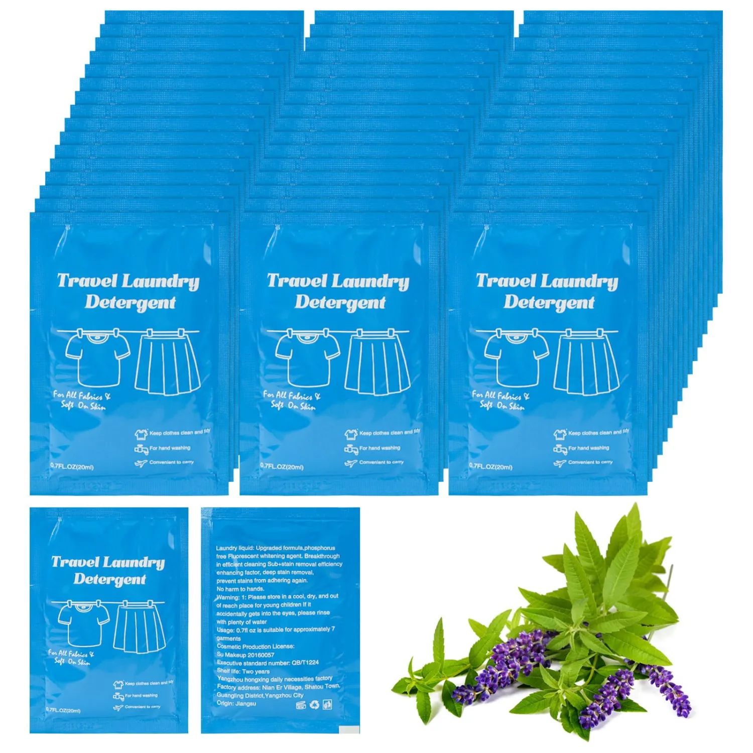 Travel Size Liquid Laundry Detergent 0.7floz/20ml per Bag, Travel Laundry Detergent for Hand Washing,Laundry Soap Travel Size Suitable for All Fabrics in the sink in Hotel,Air Bnb (20)