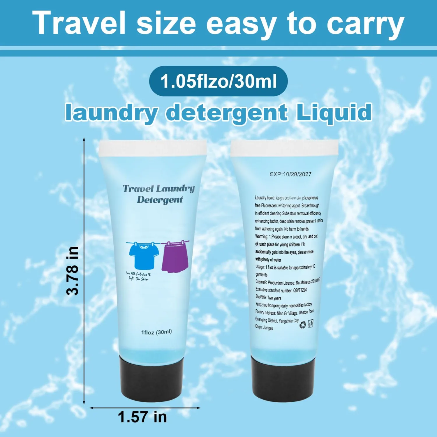 Travel Size Liquid Laundry Detergent 1floz,Travel Laundry Detergent for Hand Washing,Laundry Soap Travel Size Suitable for All Fabrics in the sink in Hotel,Air Bnb (10)