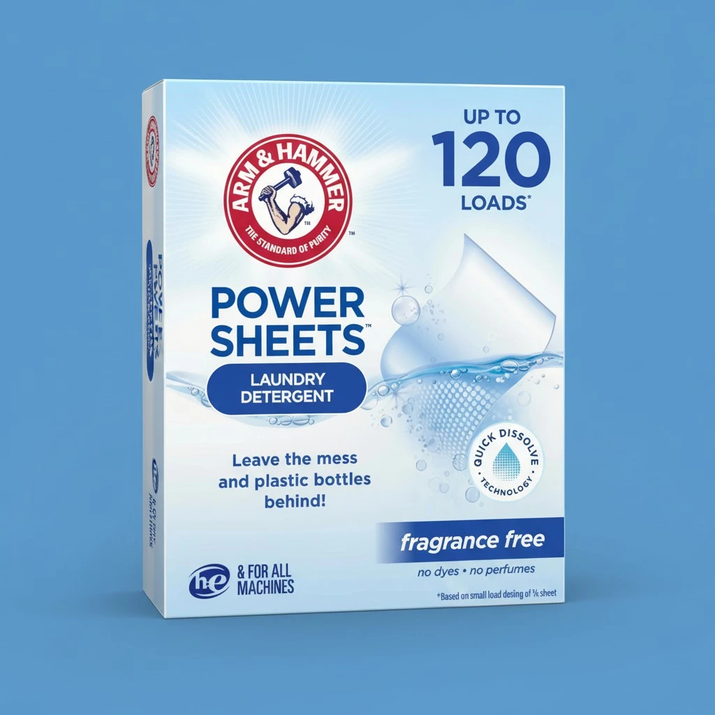 ARM & HAMMER Power Sheets Laundry Detergent, Fragrance Free 60ct, up to 120 small loads