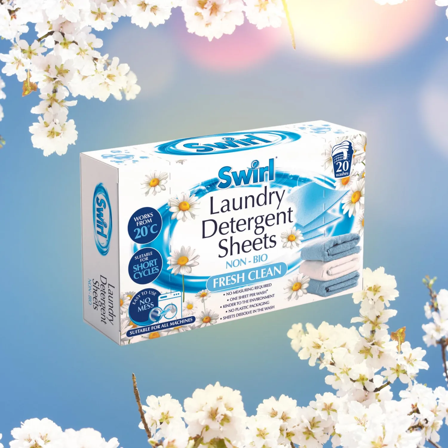 Swirl Fresh Clean Scent Laundry Detergent Sheets 2-Pack Bundle - 40 Eco-Friendly Washing Sheets for Effortless, No-Mess Laundry Experience by Great British Home