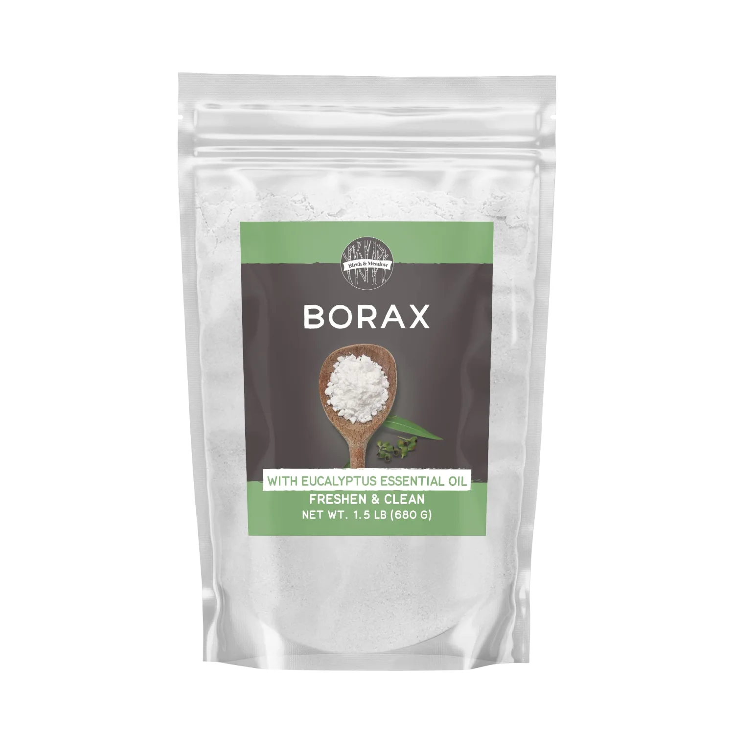 BIRCH & MEADOW Borax with Eucalyptus Essential Oil, 1.5 lb, Fresh Scent, Cleaning & Laundry