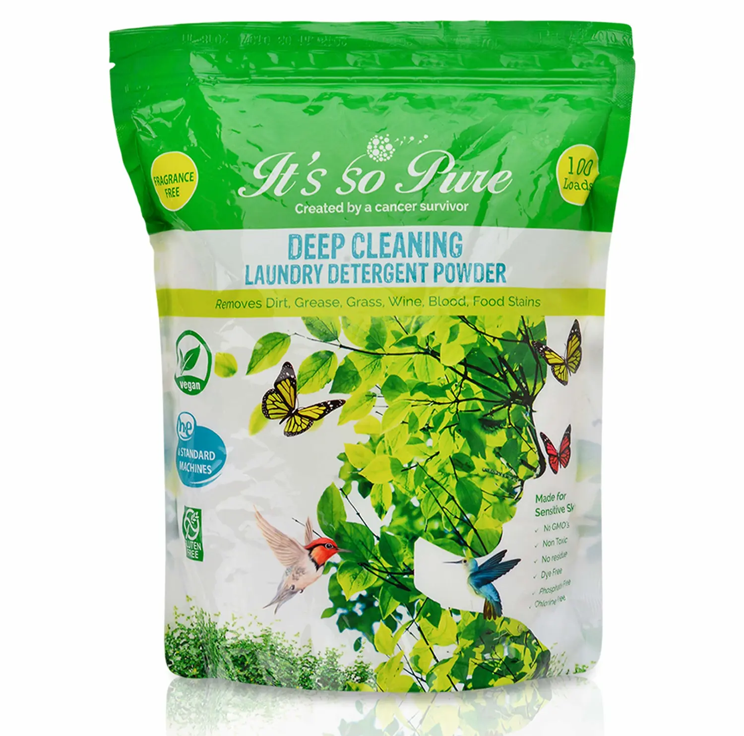 It’s So Pure All Natural Laundry Detergent Powder – Deep Cleaning, Removes Dirt, Grease, Stains – Non-toxic, Vegan, Fragrance Free Laundry for Sensitive Skin, HE Compatible (100 Loads)