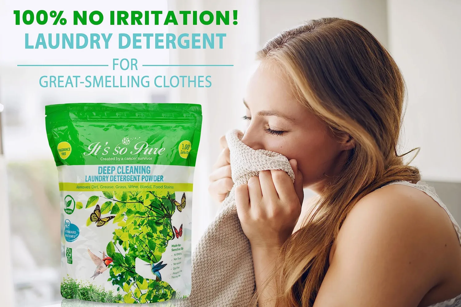 It’s So Pure All Natural Laundry Detergent Powder – Deep Cleaning, Removes Dirt, Grease, Stains – Non-toxic, Vegan, Fragrance Free Laundry for Sensitive Skin, HE Compatible (100 Loads)