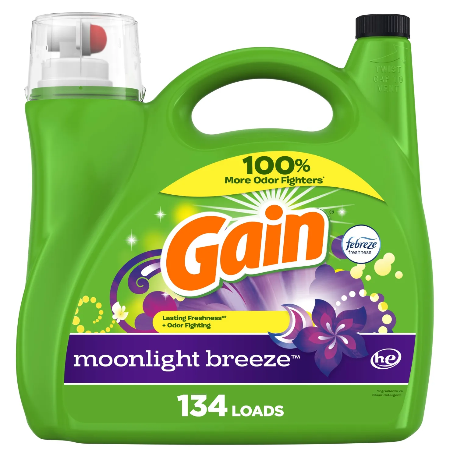 Gain + Aroma Boost Liquid Laundry Detergent, Moonlight Breeze Scent, 134 Loads, HE Compatible