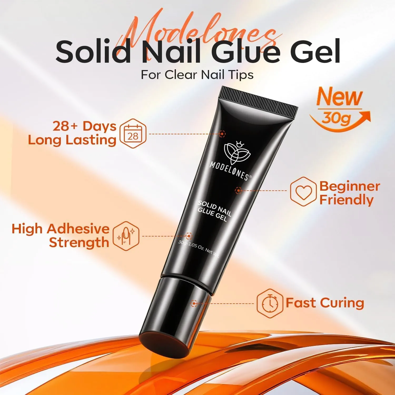 modelones Solid Nail Glue Gel, 30g Glue Gel on Nails for Clear Tips Super Strong Adhesive for Acrylic Extensions Press On Fake Tips U V Curing Needed Professional Adhesive