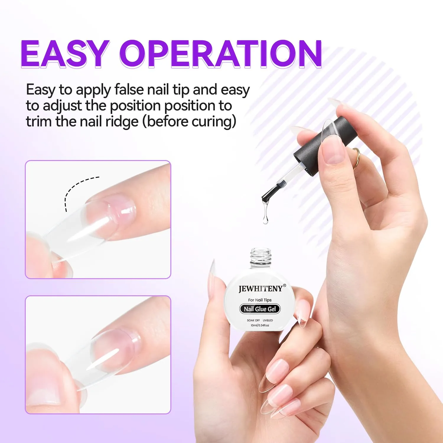 JEWHITENY 2pcs 10ML Nail Glue Gel for Nail Tips Nail Gel Glue for False Nails Tips and Clear Press on Nails Long Lasting Need U V Light Cured