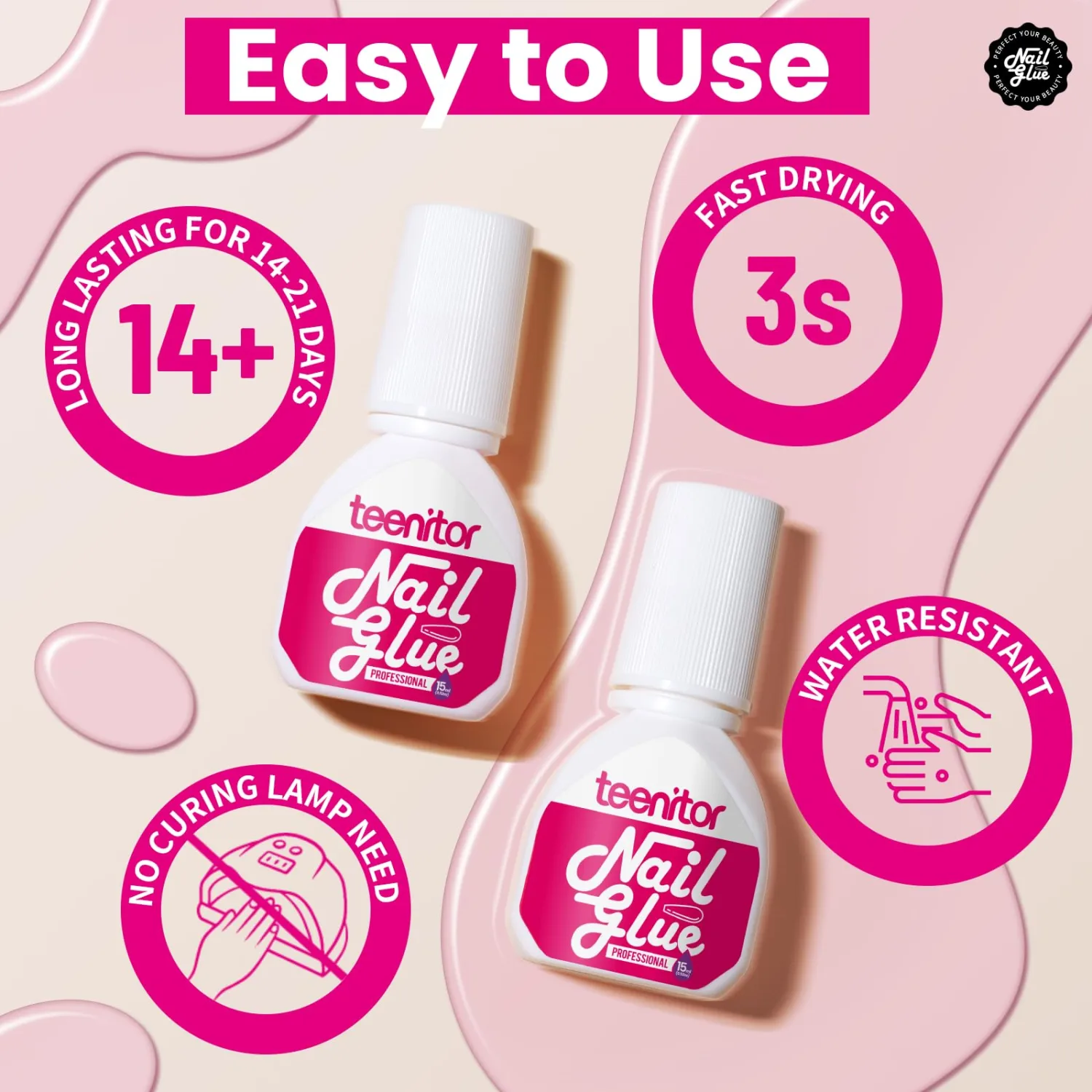 Teenitor 30ml Nail Glue for Acrylic Nails, Press on Nail Glue Strong Brush on Nail Glue, Strong Nail Glue for Press On Nails, Nail Glue for Broken Nail Nail Tip Glue, Super Nail Glue
