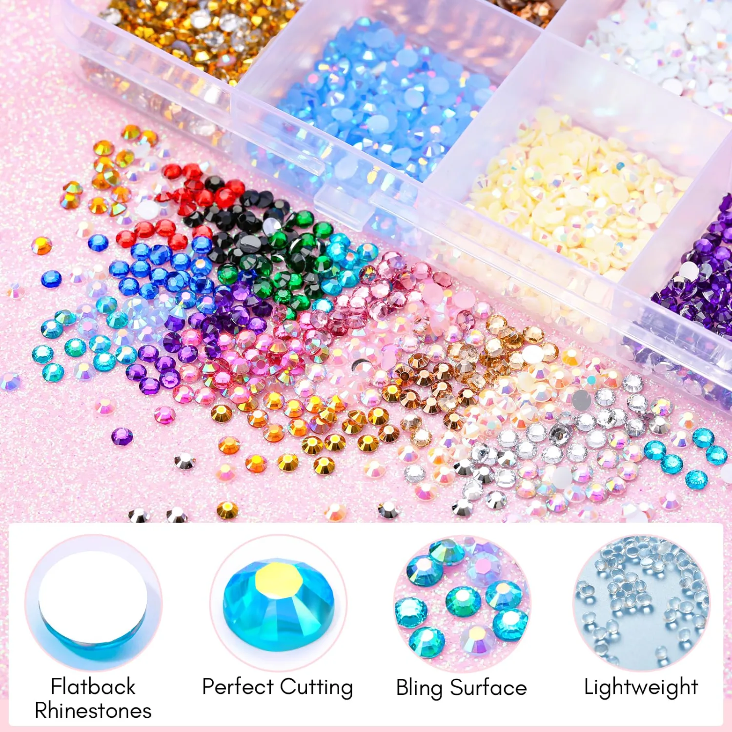 Makartt Nail Rhinestone Glue Kit: 15ml Strong Gems Adhesive Gel with 3360pcs 24 Colors Flatback Crystals Rhinestones for 3D Nails Art, Includes Tweezer, Home & Salon Manicure Kit