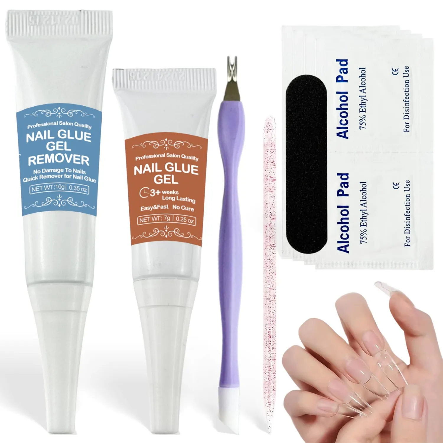 Women Nail Glue for Press Ons: No Need UV Lamp Long Lasting Semi Solid Glue with Remover for Fake Acrylic Nails - Clear Adhesive for Nail Enthusiast Beginners