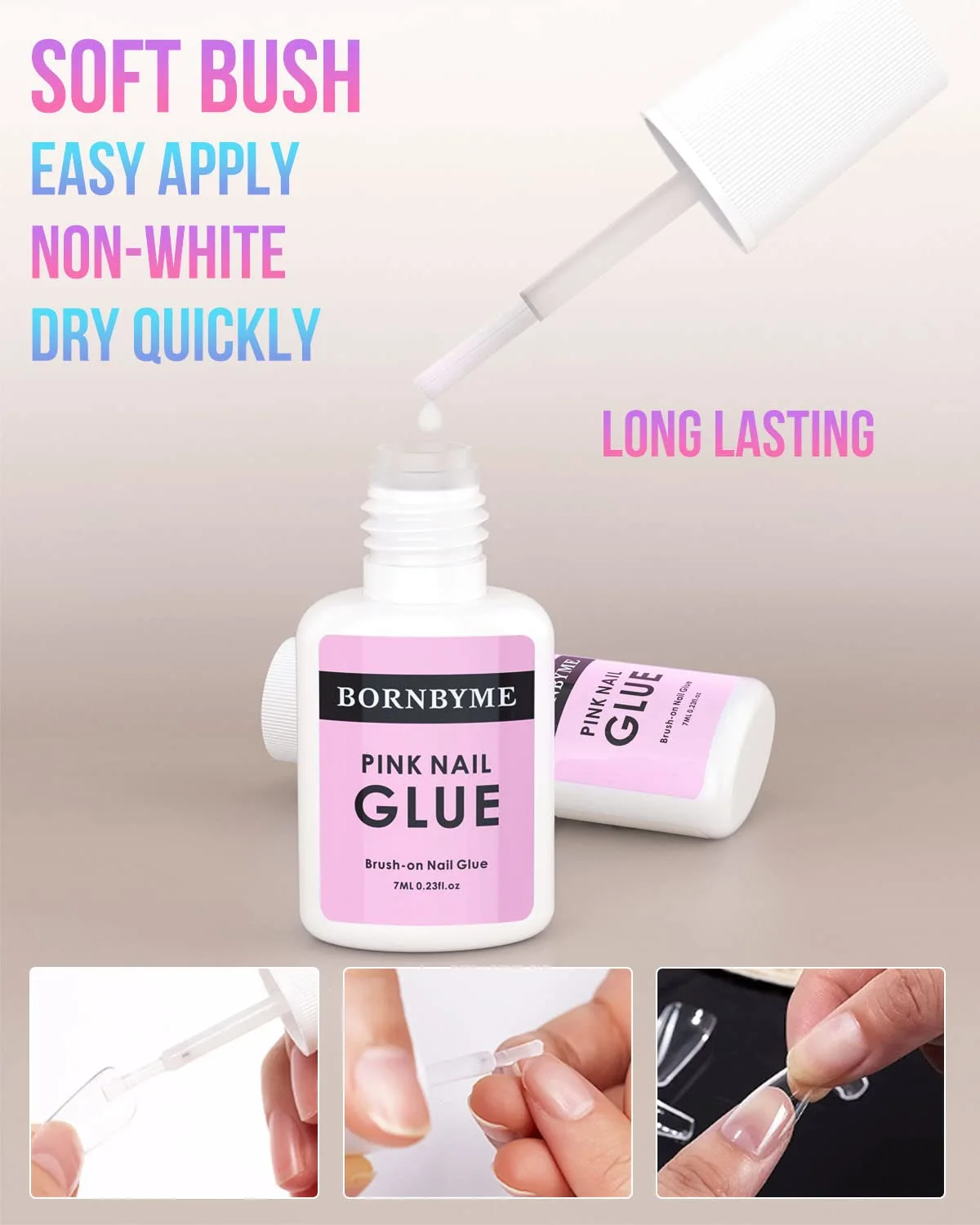 Nail Glue for Press on Nails, Brush on Glue BORNBYME 8ML Super Strong Long Lasting Adhesive Glue for Acrylic Nails False Nails 1 Pcs