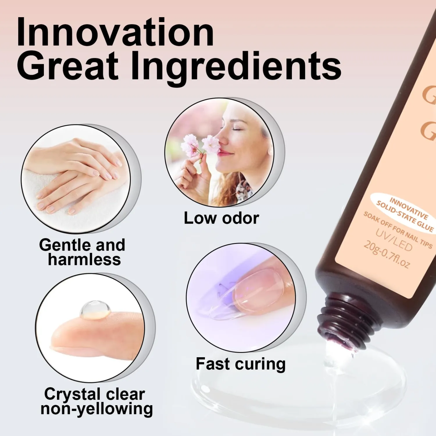 Soft Gel Nail Tips Glue Gel Solid Nail Glue Gel 20ml Lamp Curing Needed Solid Soak Off Glue Super Strong Nail Glue Gel for Acrylic Nails Extension Fake Nails Press On Nails