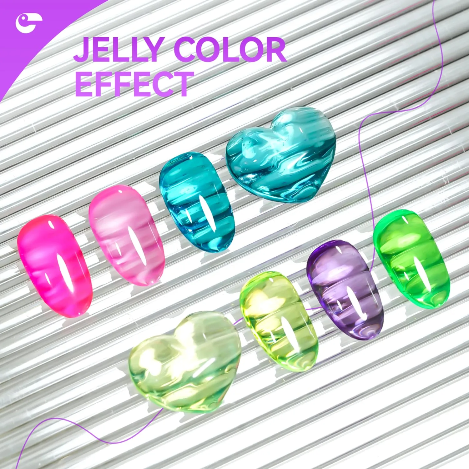 Salon Gel Nail Polish Glue Kit: Gelike EC 6 in 1 Nail Glue and Top Coat Gel, Summer Jelly Color Polish of 5 for Wedding and Daily Events Nailart Design…