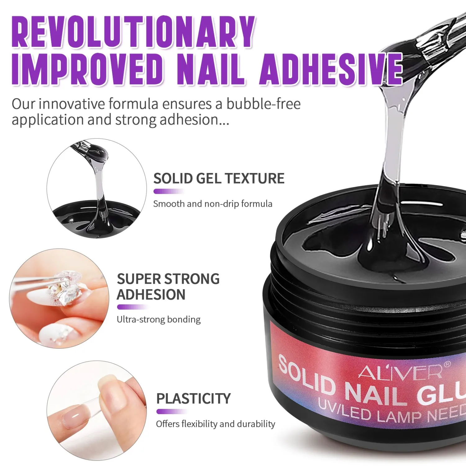 Solid Nail Glue Gel for False Nail Tips, Super Strong Nail Glue for Press On Nails, Long Lasting Nail Glue for Acrylic Nails Art DIY at Home, Need UV Light Cured 15g