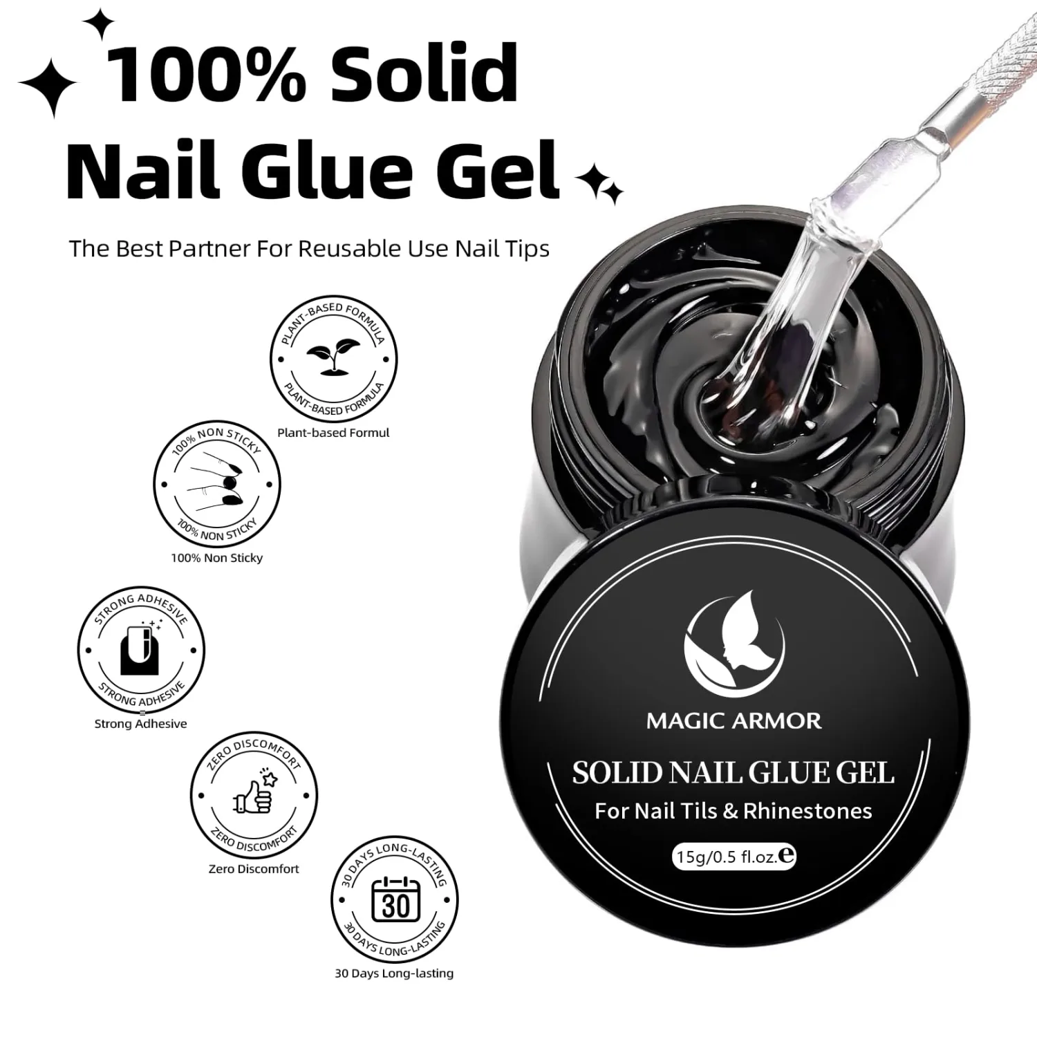 Soild Nail Glue Gel,30g Soild Nail Glue for False Nail Tips,Nail Tips and Acrylic Nails,Solid Gel Nail Glue for Press On Nails Strong Adhesion Solid Gel Nail Art DIY,Need UV Light Cured