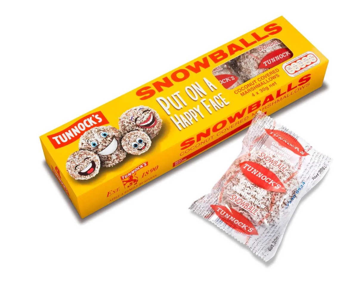 TUNNOCK'S Snowballs - Coconut Covered Marshmallows 4 Pack 120g (4.2 oz)