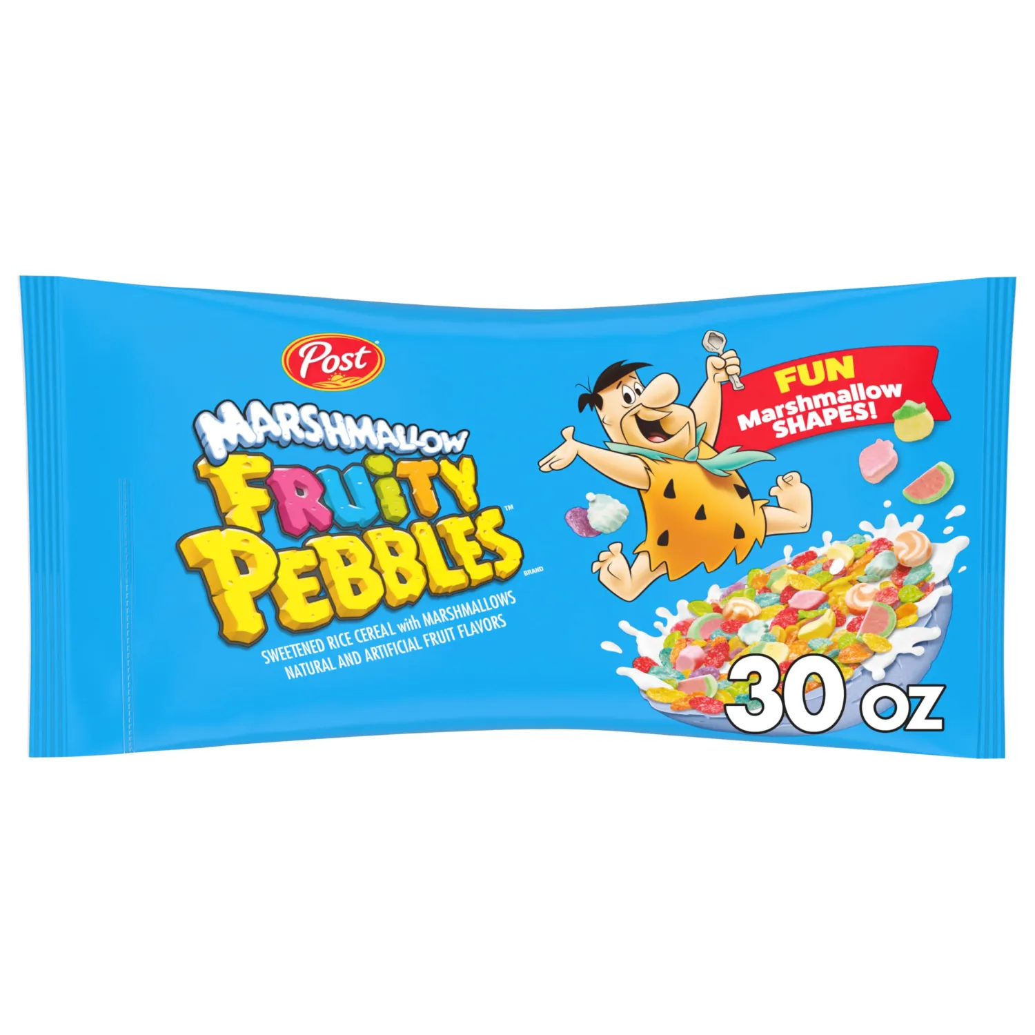 Marshmallow Fruity PEBBLES Breakfast Cereal, Gluten Free, 30 Oz Bag | Sweetened Puffed Rice With Crunchy Texture And Colorful Pieces, Delivering Bold Flavor In Every Spoonful