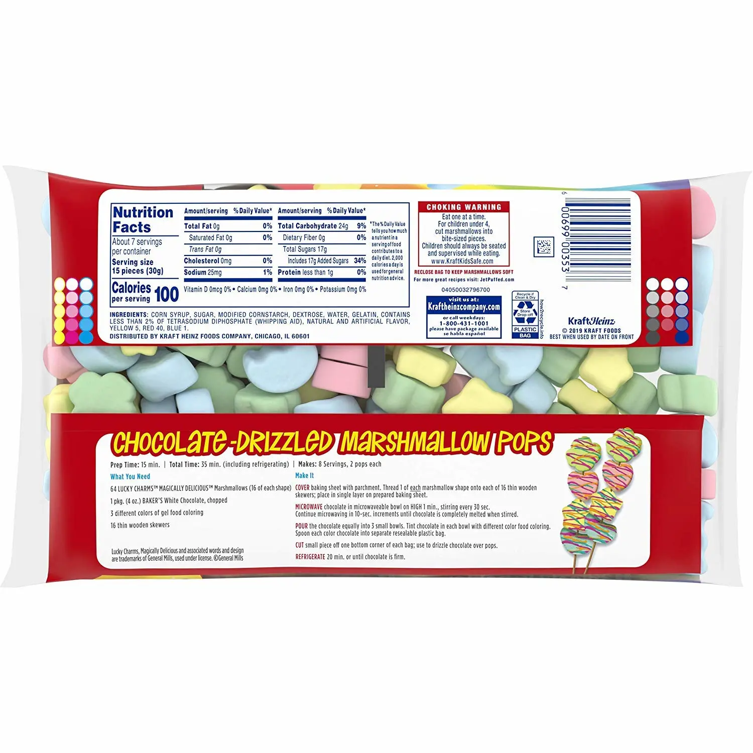 Lucky Charms Magically Delicious Large & Fluffy Marshmallows 2-Pack - 7 oz Bags, with 2 Unscented Purell Wipes