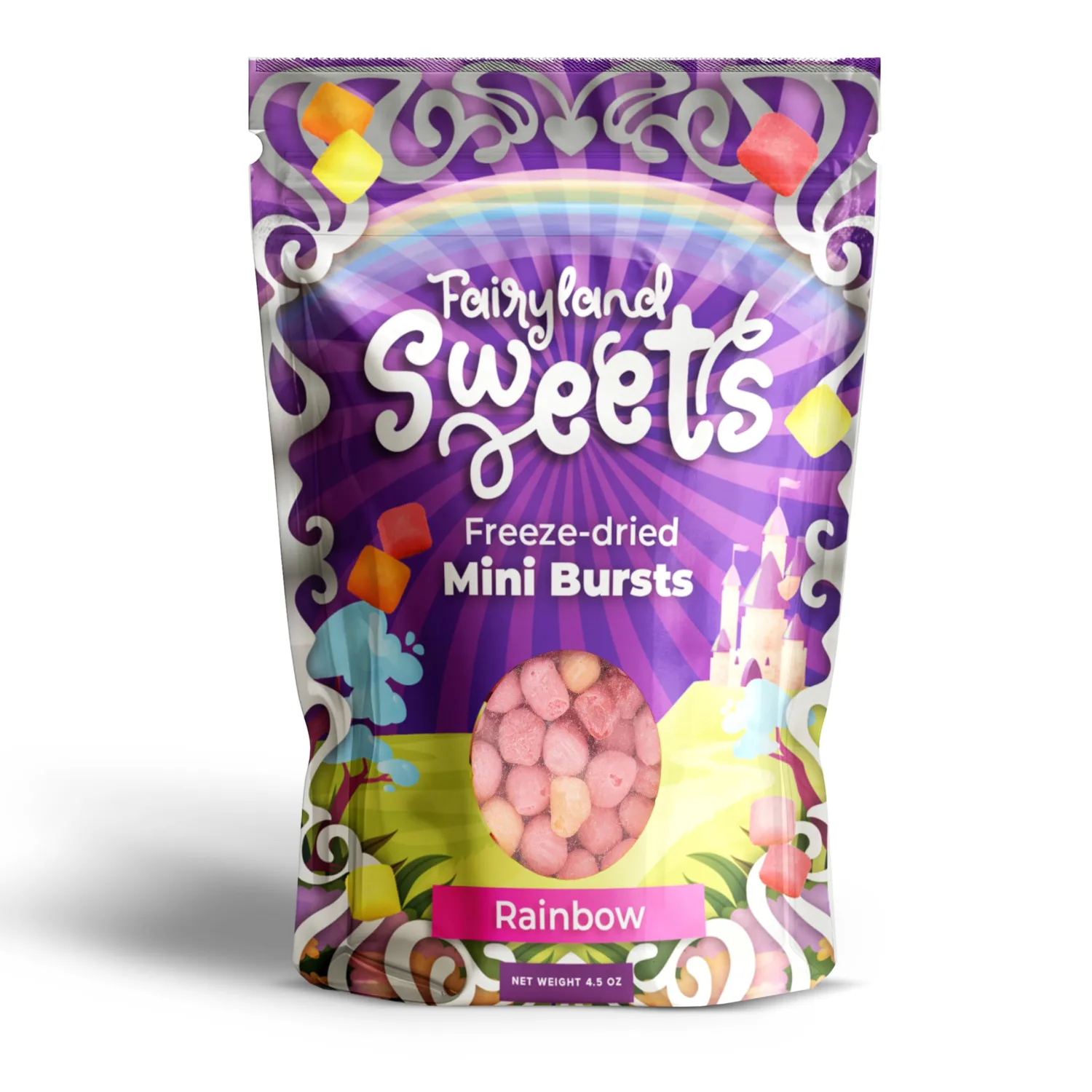 Fairyland Sweets Freeze Dried Candy Mini Bursts Rainbow – Fun, Crunchy flavored Mini Bursts skittles – Freeze Dried Candy - 4.5 oz Resealable Bag