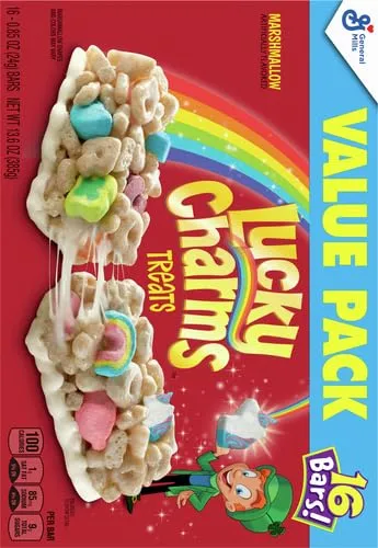 Lucky Charms Marshmallow Treat Bars, Snack Bars, Limited Edition St. Patrick’s Day Packaging, Value Pack, 16 ct (Pack of 2)