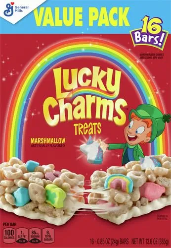 Lucky Charms Marshmallow Treat Bars, Snack Bars, Limited Edition St. Patrick’s Day Packaging, Value Pack, 16 ct (Pack of 2)