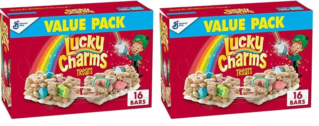Lucky Charms Marshmallow Treat Bars, Snack Bars, Limited Edition St. Patrick’s Day Packaging, Value Pack, 16 ct (Pack of 2)