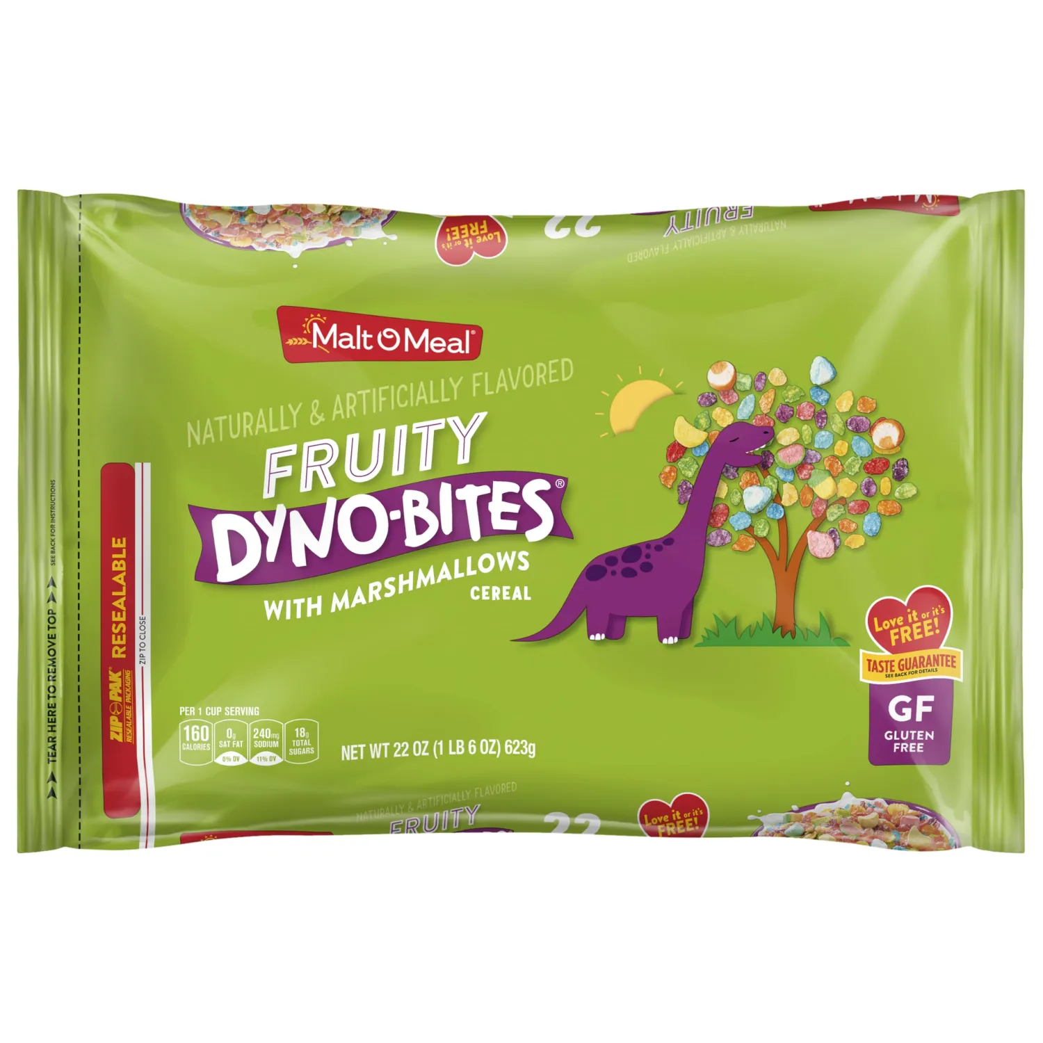 Malt-O-Meal Fruity Dyno Bites Cereal with Marshmallows, Gluten Free Breakfast Cereal, Marshmallow Cereal with Fun Fruity Flavor, 22 OZ Resealable Cereal Bag