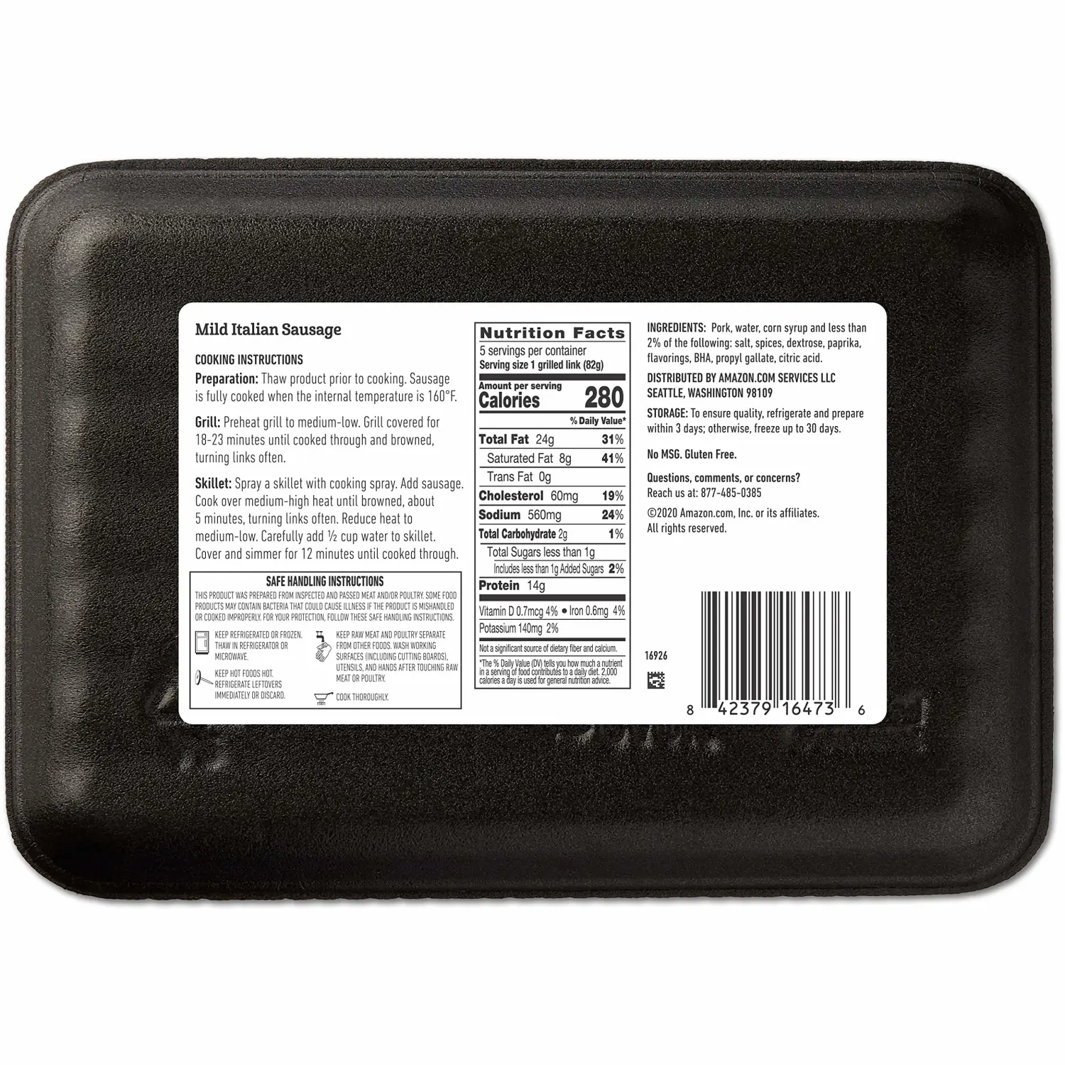 Amazon Fresh Brand, Mild Italian Sausage Links, 19 Oz (Frozen)