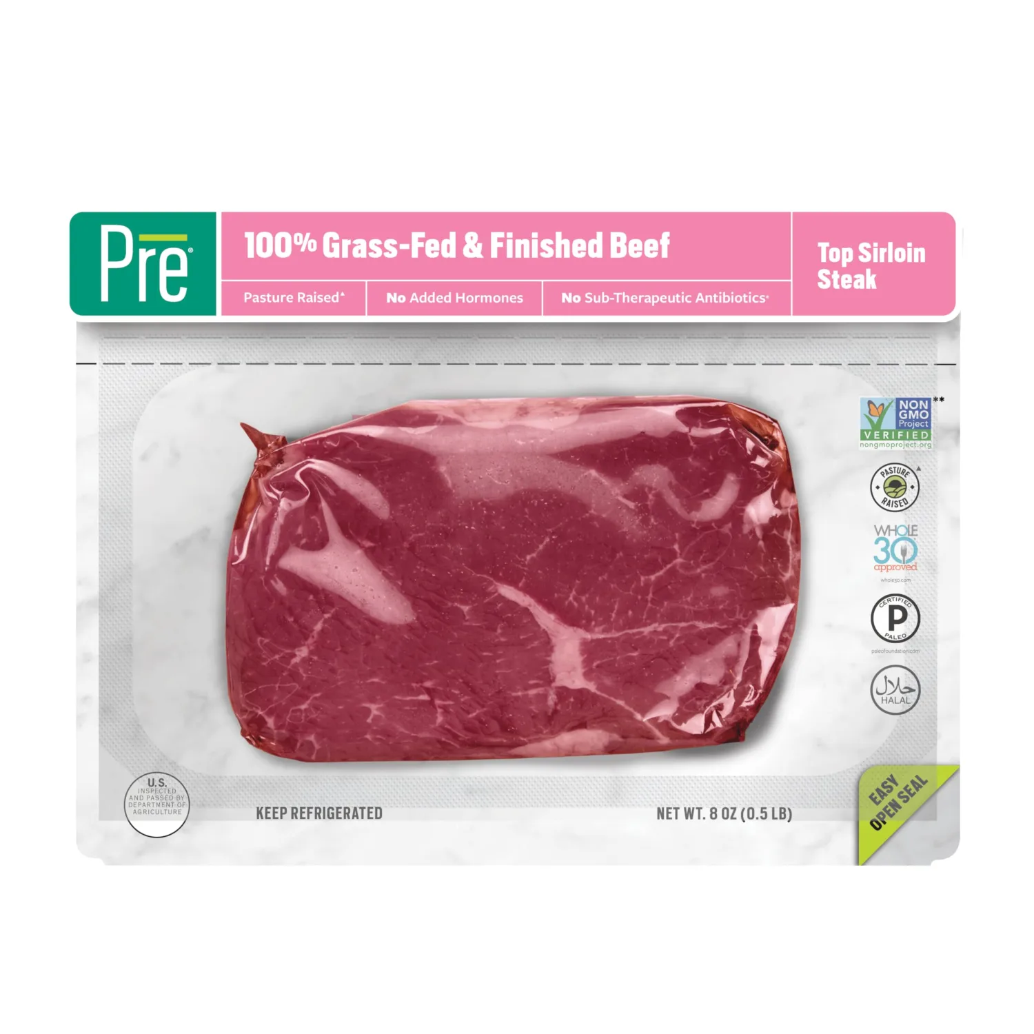 Beef Top Sirloin Steak, Grass-Fed, Pasture-Raised, 8 oz