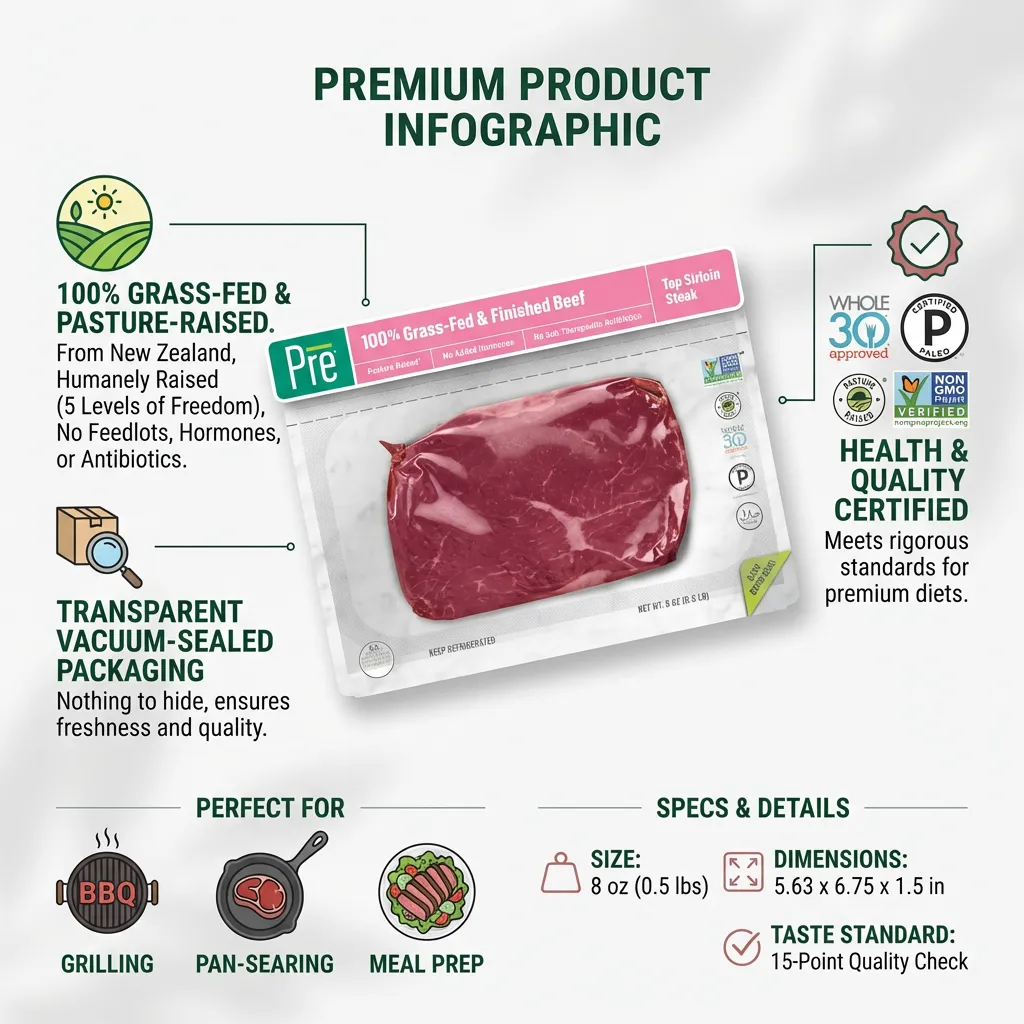 Beef Top Sirloin Steak, Grass-Fed, Pasture-Raised, 8 oz