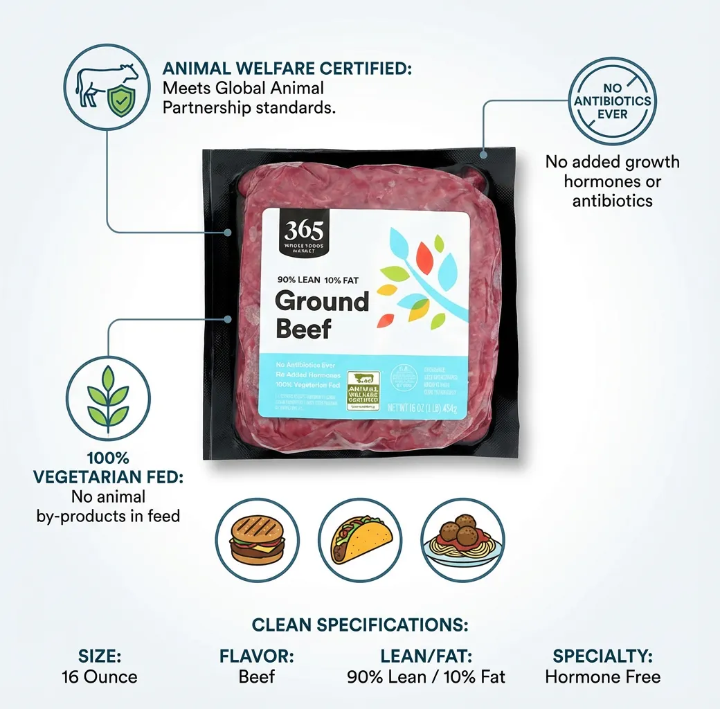 365 By Whole Foods Market, Beef Ground 90% Lean 10% Fat, 16 Ounce