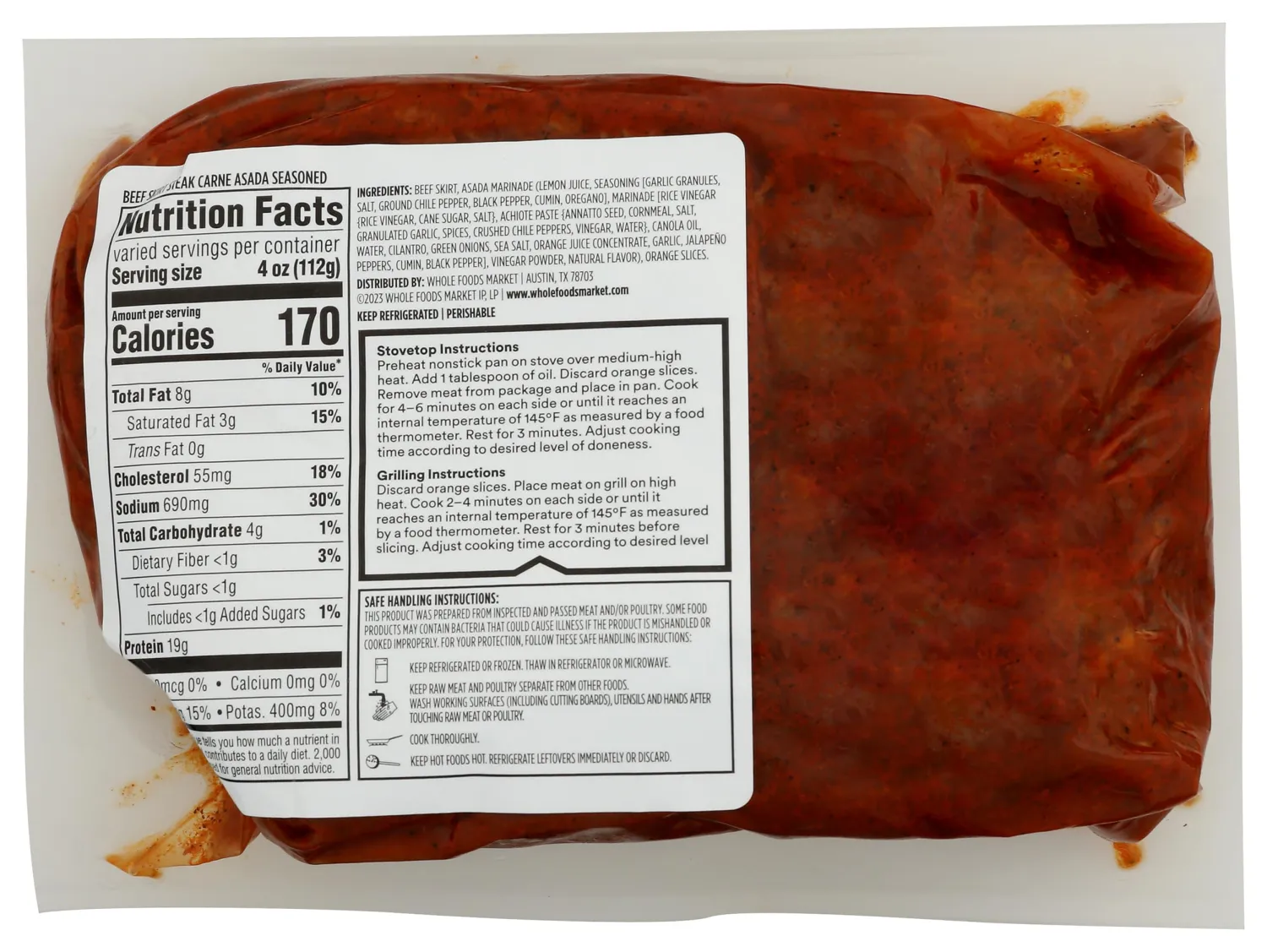 Whole Foods Market Kitchens Carne Asada Beef Skirt Steak, 16 Ounce