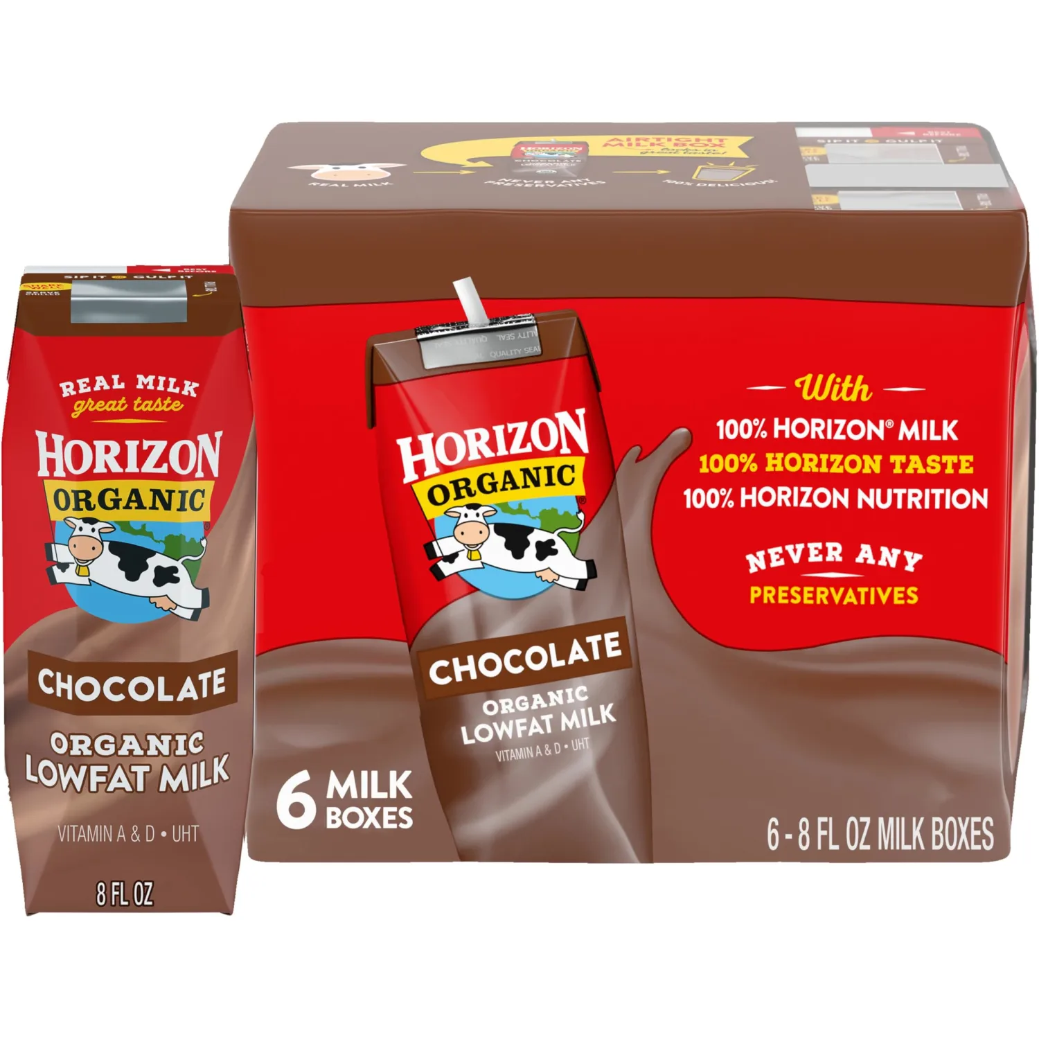 Horizon Organic Shelf-Stable 1% Lowfat Milk Boxes, Chocolate, 8 Fl Oz, 6 Pack
