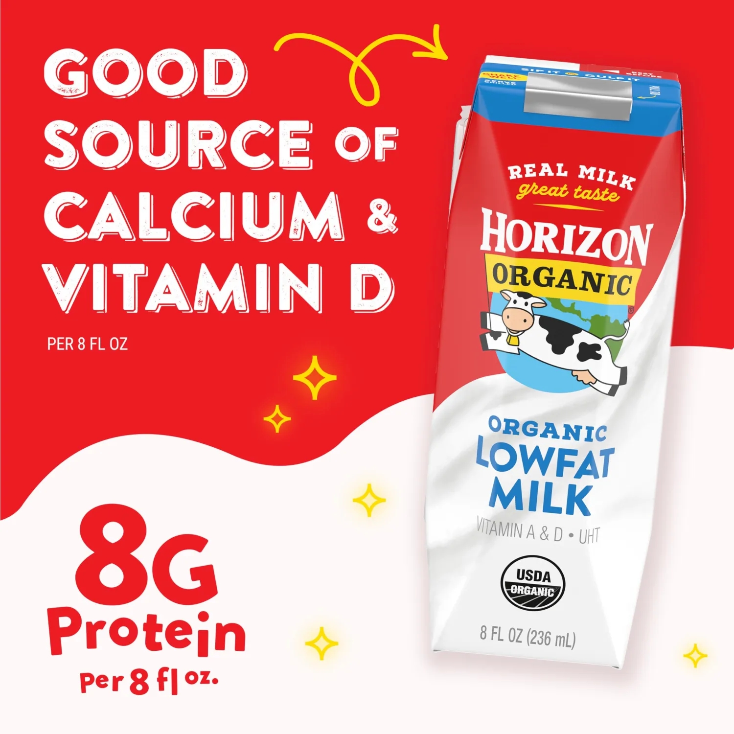 Horizon Organic Shelf-Stable 1% Lowfat Milk Boxes, Plain, 8 Fl Oz, 6 Pack