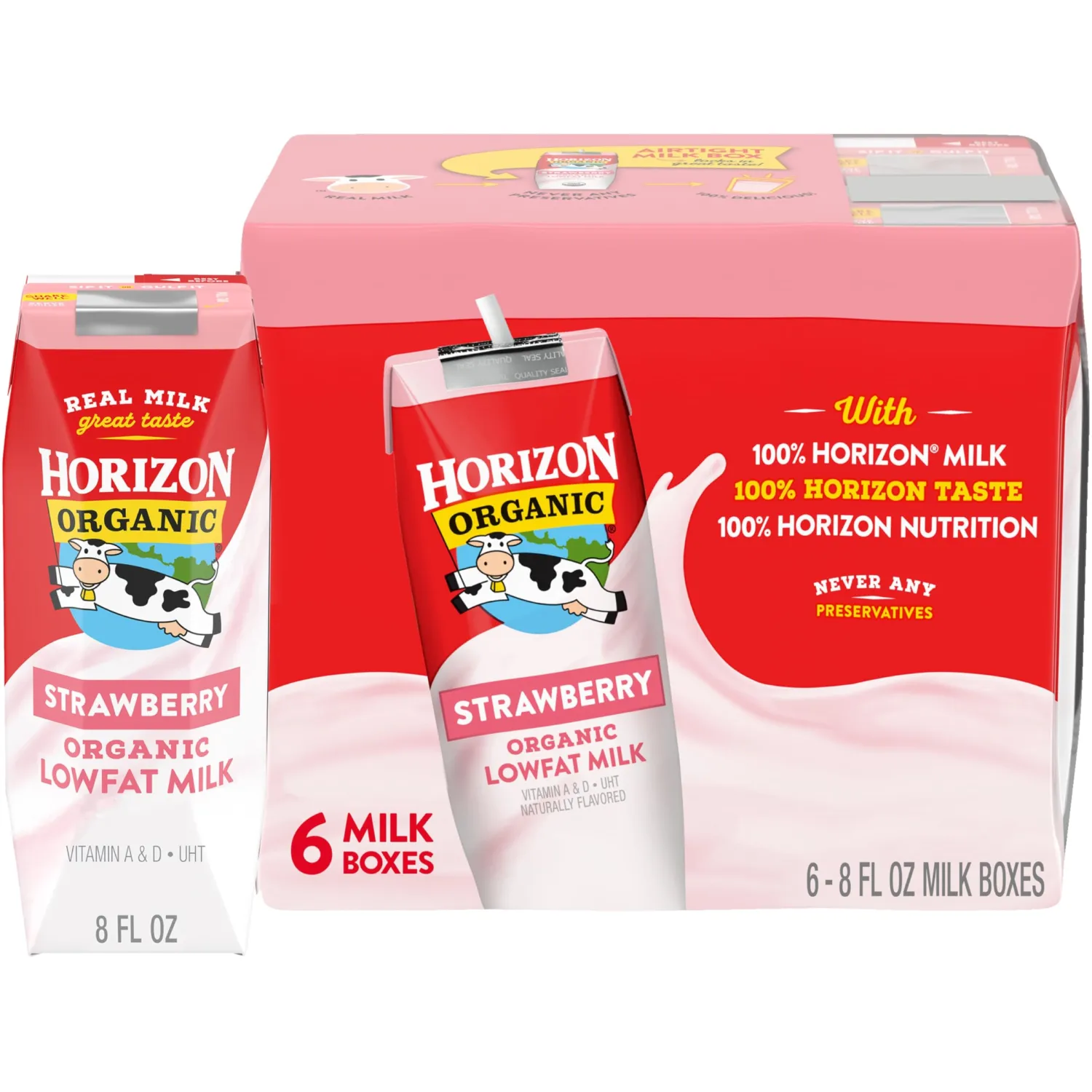 Horizon Organic Shelf-Stable 1% Lowfat Milk Boxes, Strawberry, 8 Fl Oz, 6 Pack