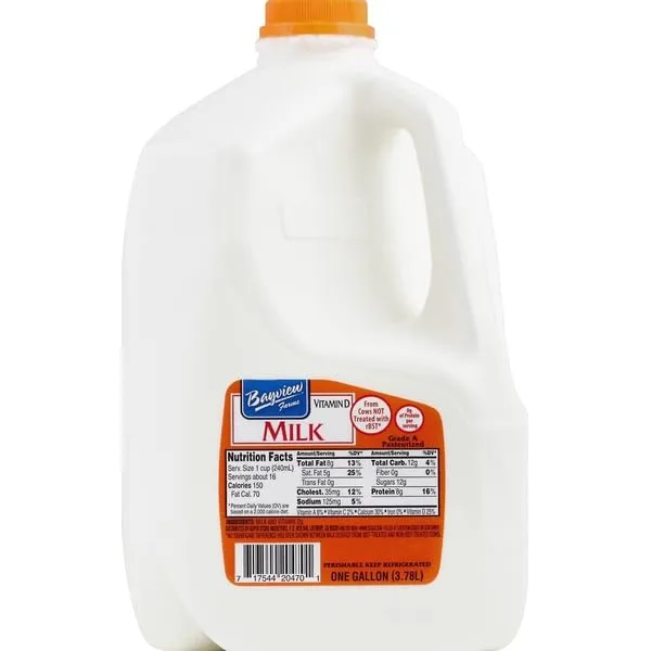 Bay View, Whole Milk, 128 OZ