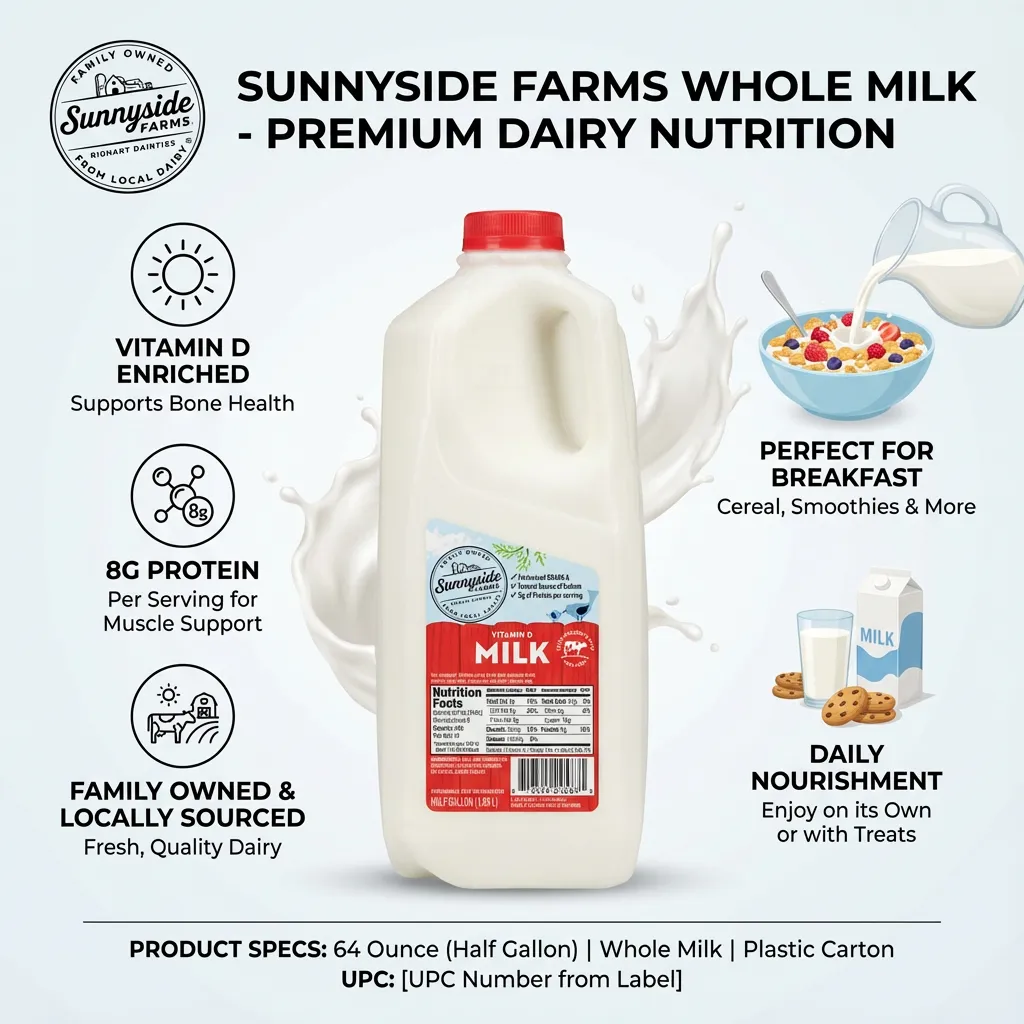 Sunnyside Farms, Whole Milk (Plastic Carton), 64 Ounce