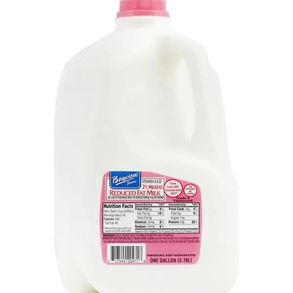 Bay View, 2% Reduced Fat Milk, 128 OZ