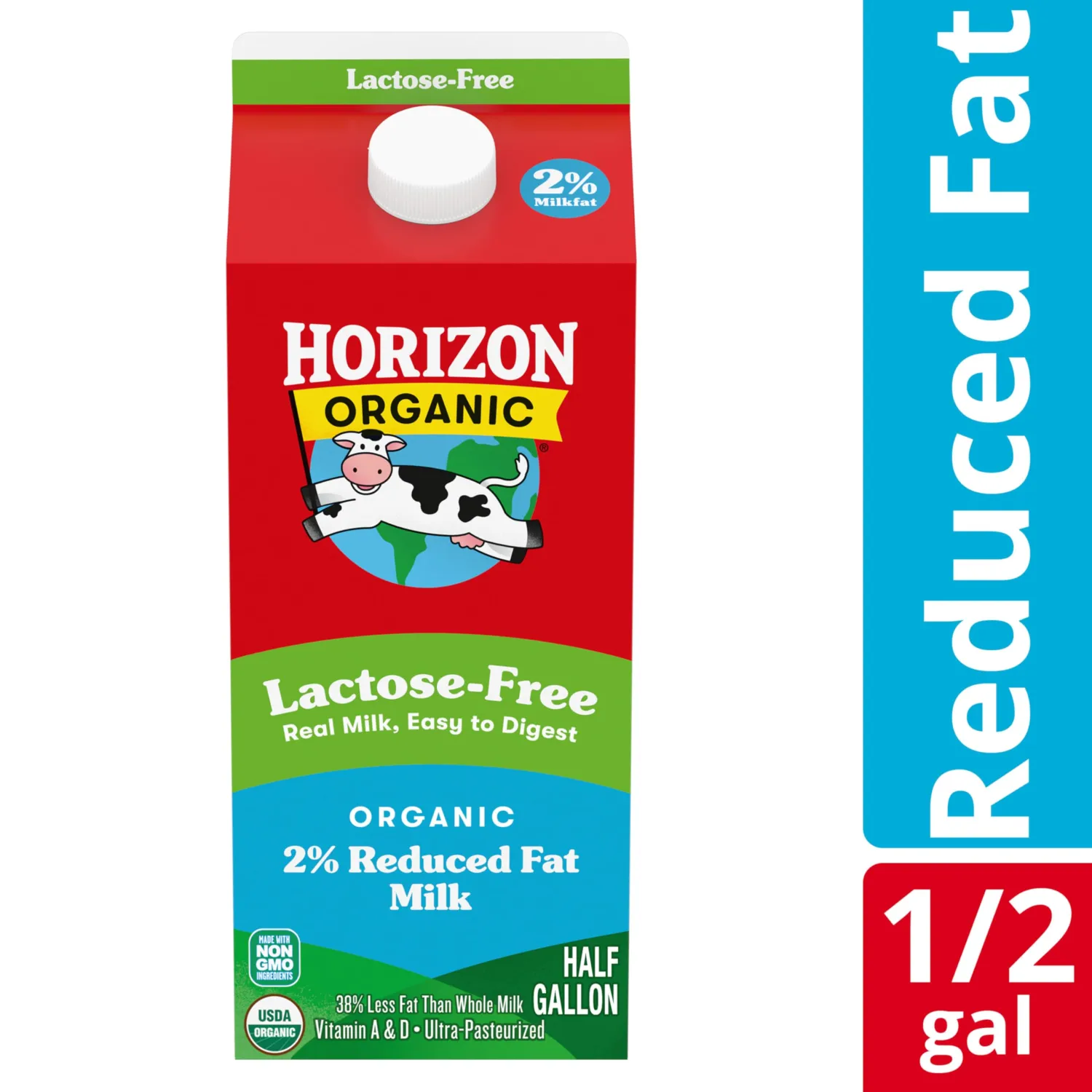 Horizon Organic Lactose Free Milk, 2 Percent Milk, 64 FL OZ Half Gallon Carton