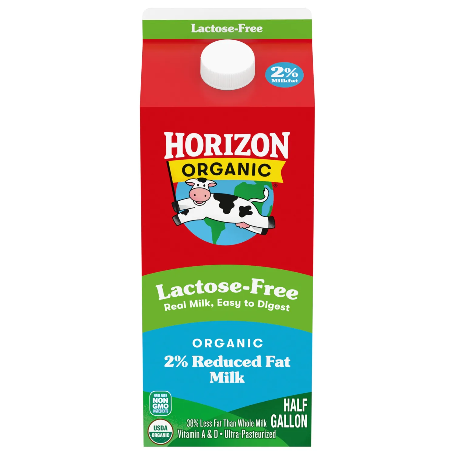 Horizon Organic Lactose Free Milk, 2 Percent Milk, 64 FL OZ Half Gallon Carton