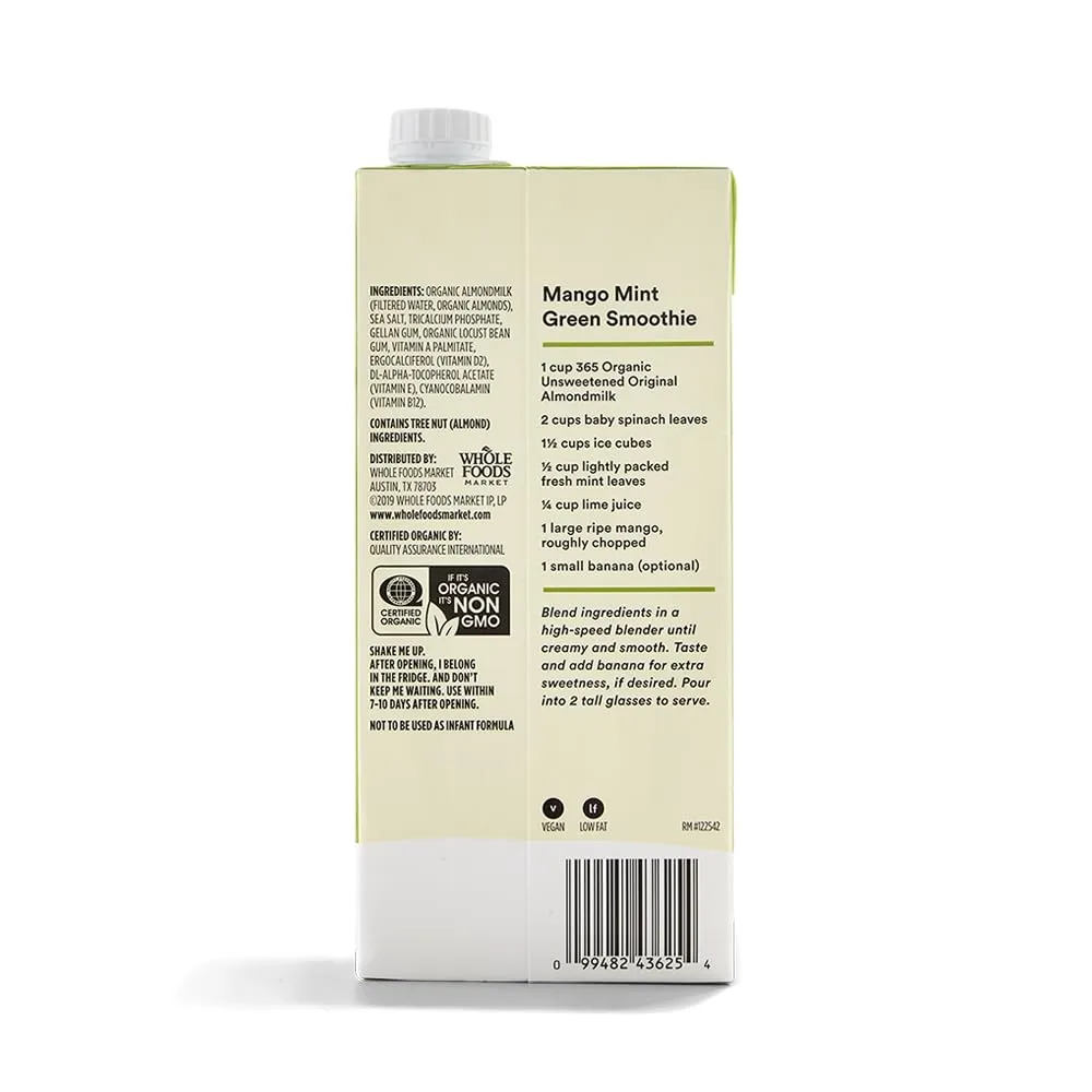 365 by Whole Foods Market, Organic Unsweetened Almond Milk, 32 Fl Oz