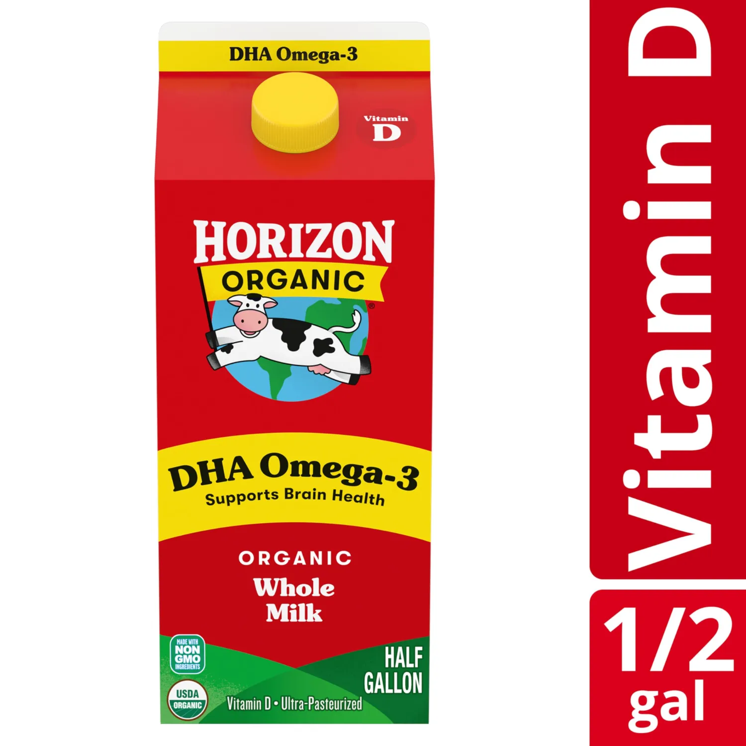 Horizon Organic DHA Omega-3 Milk, DHA Whole Milk, 64 FL OZ Half Gallon Carton