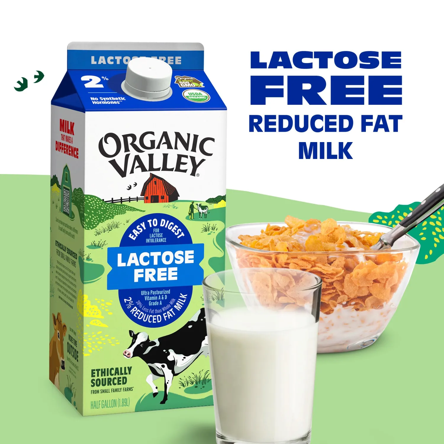Organic Valley, Lactose Free, 2%, Half Gallon, 64 fl oz