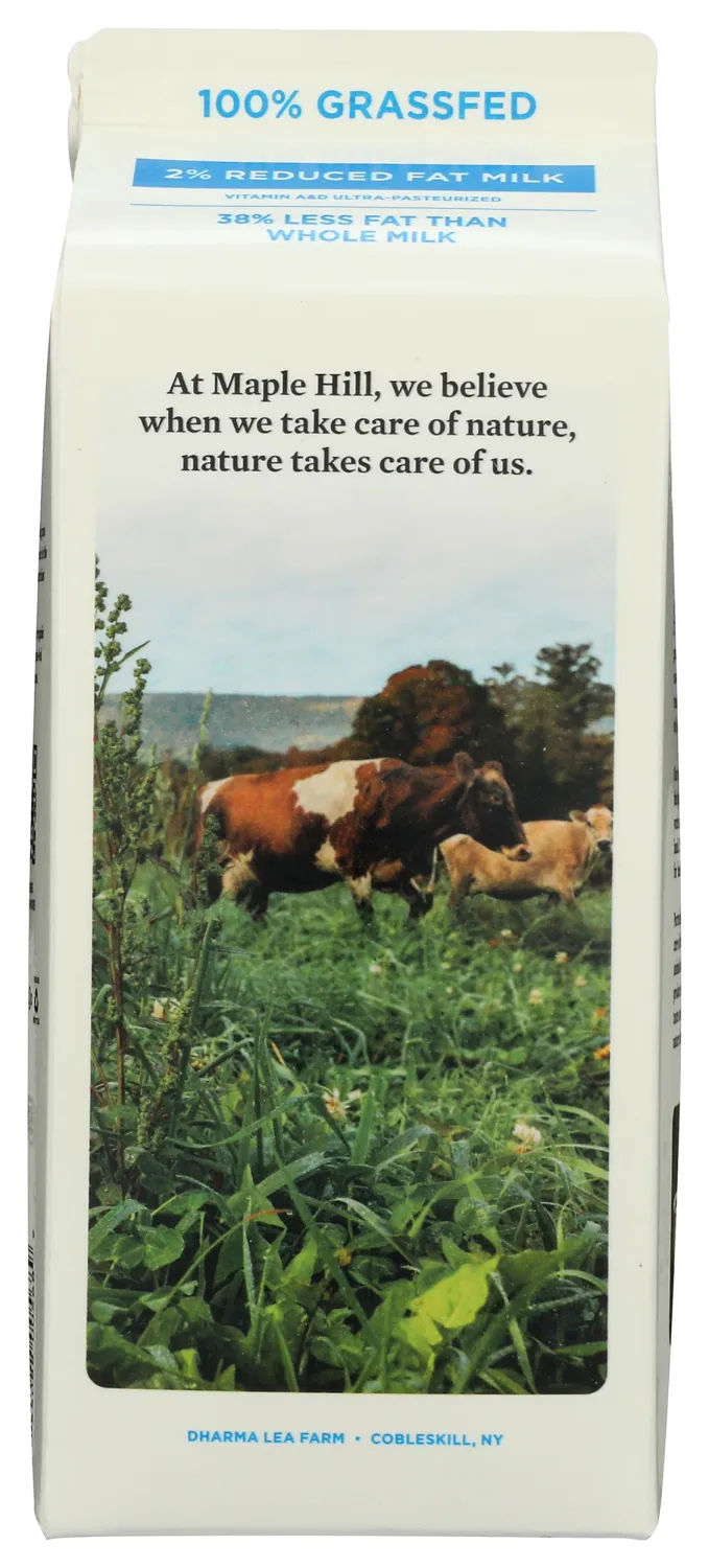 Maple Hill Creamery 100% Grass-Fed Organic 2% Milk - Ultra Pasteurized USDA Organic Reduced Fat Milk – 64 fl oz